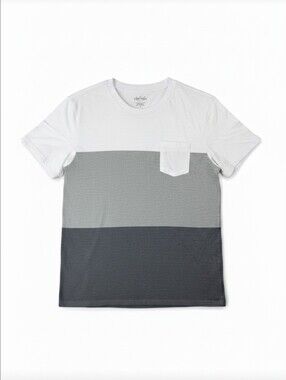 Blue Crown Men's Small Colorblock Pocket T-Shirt White Gray Crew Neck